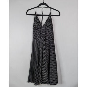 Vintage Alyn Paige 5 / 6 Medium Black Striped Satin Halter Tie Neck Plunge Dress